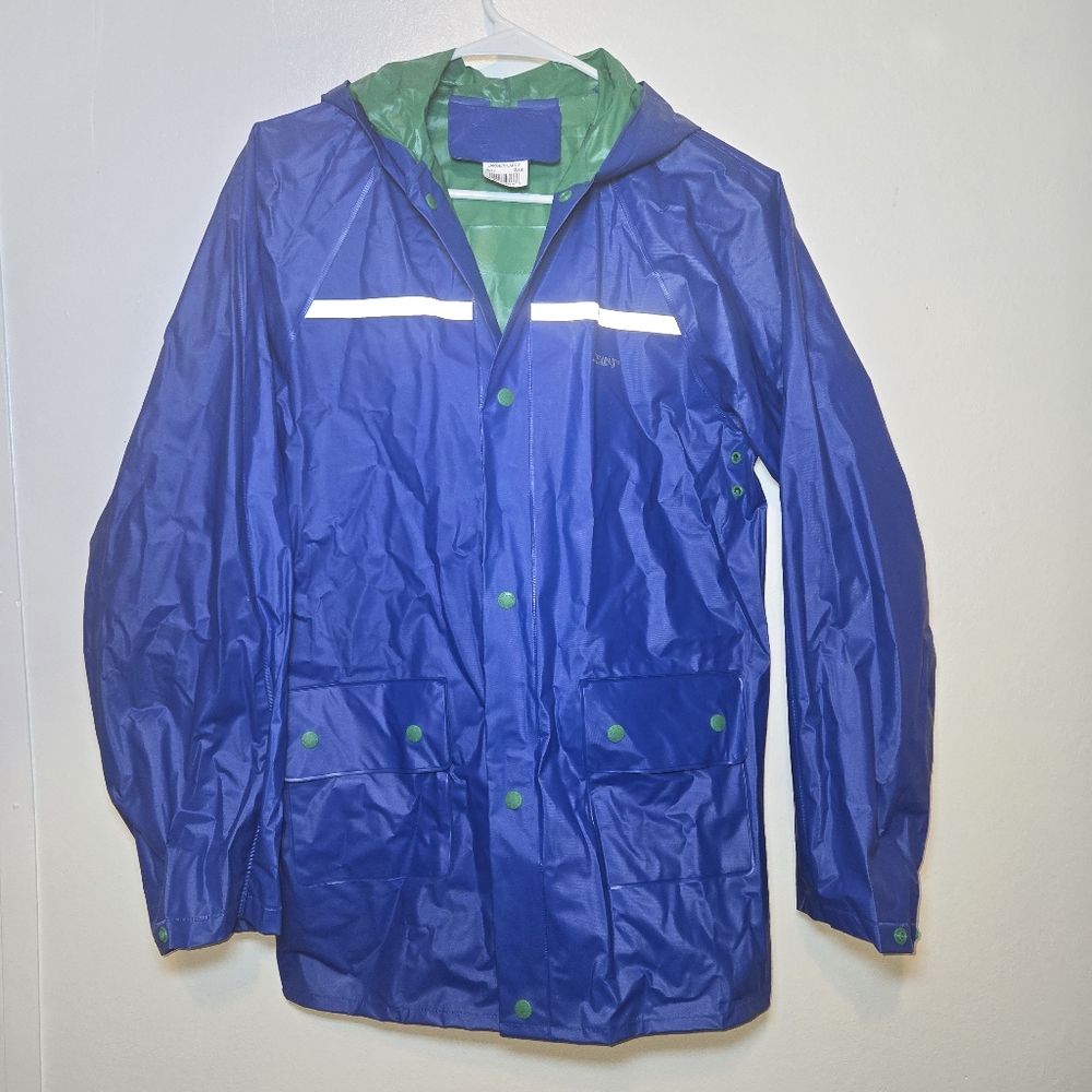 NWOT Stearns Youth Size Large PVC rain Jacket Blue/green